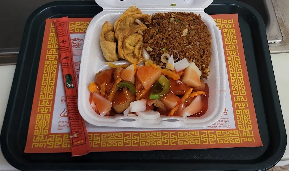 General TSO Chicken with Fried Rice & Crab Rangoon